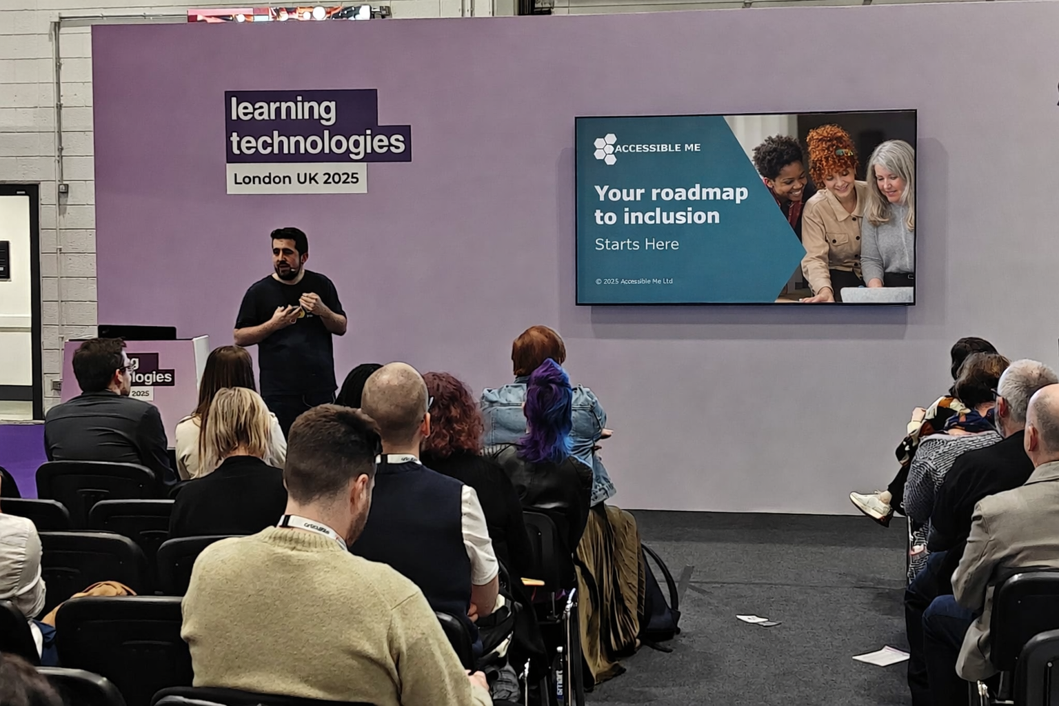 Accessible Me's CEO, Michael Osborne, presenting at Learning Technologies 2025. Accessible Me's CEO, Michael Osborne, presenting at Learning Technologies 2025.