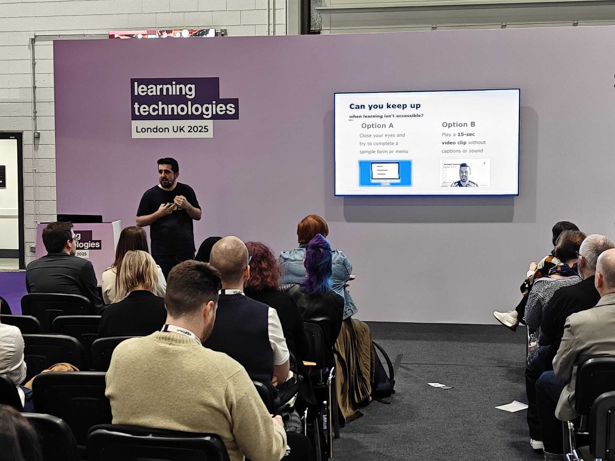 Accessible Me's CEO, Michael Osborne, presenting at Learning Technologies 2025. Accessible Me's CEO, Michael Osborne, presenting at Learning Technologies 2025.